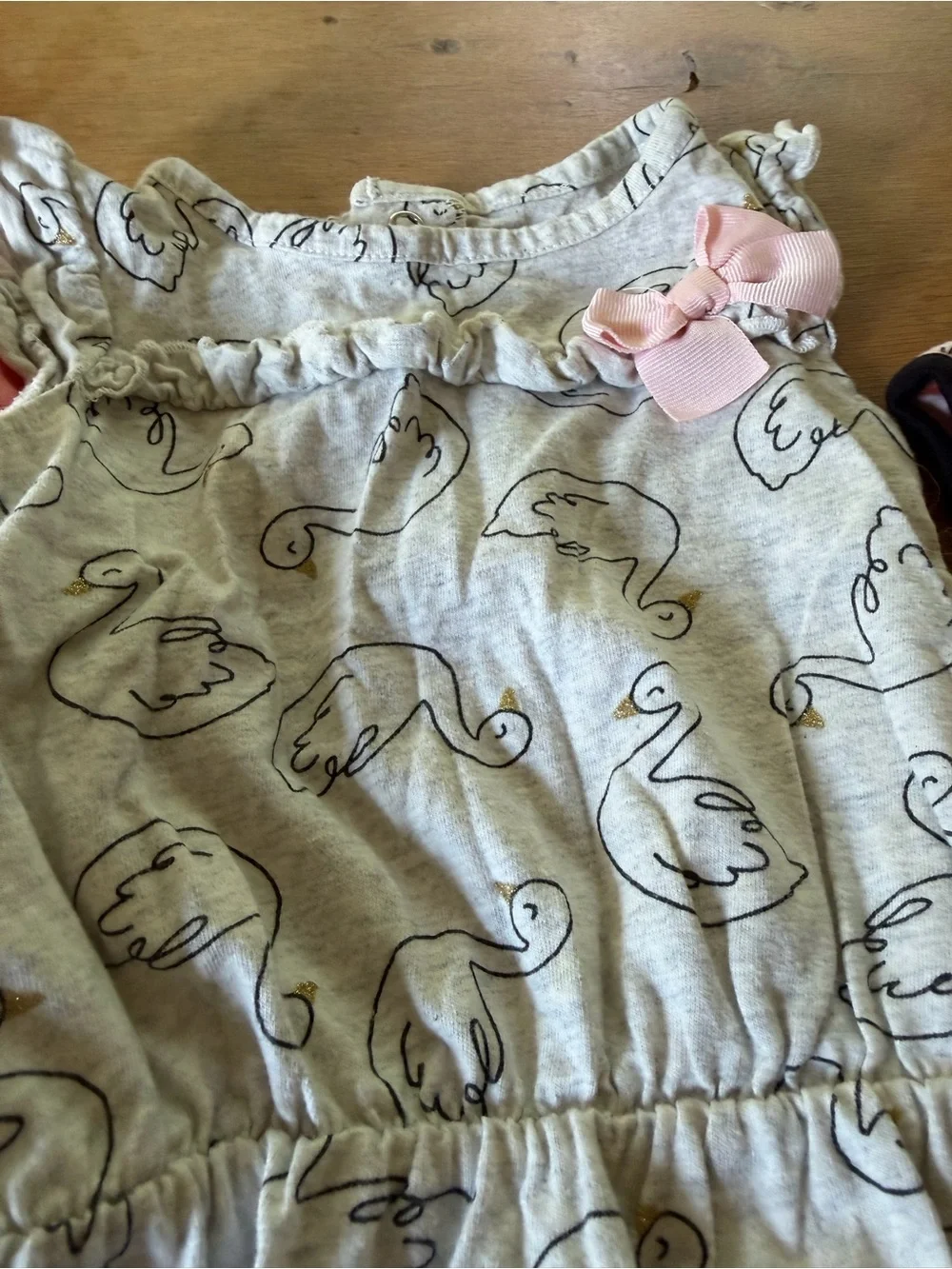 Set of 3 Pink and Gray Rompers for Baby Girls featuring Swans and Hedgehogs